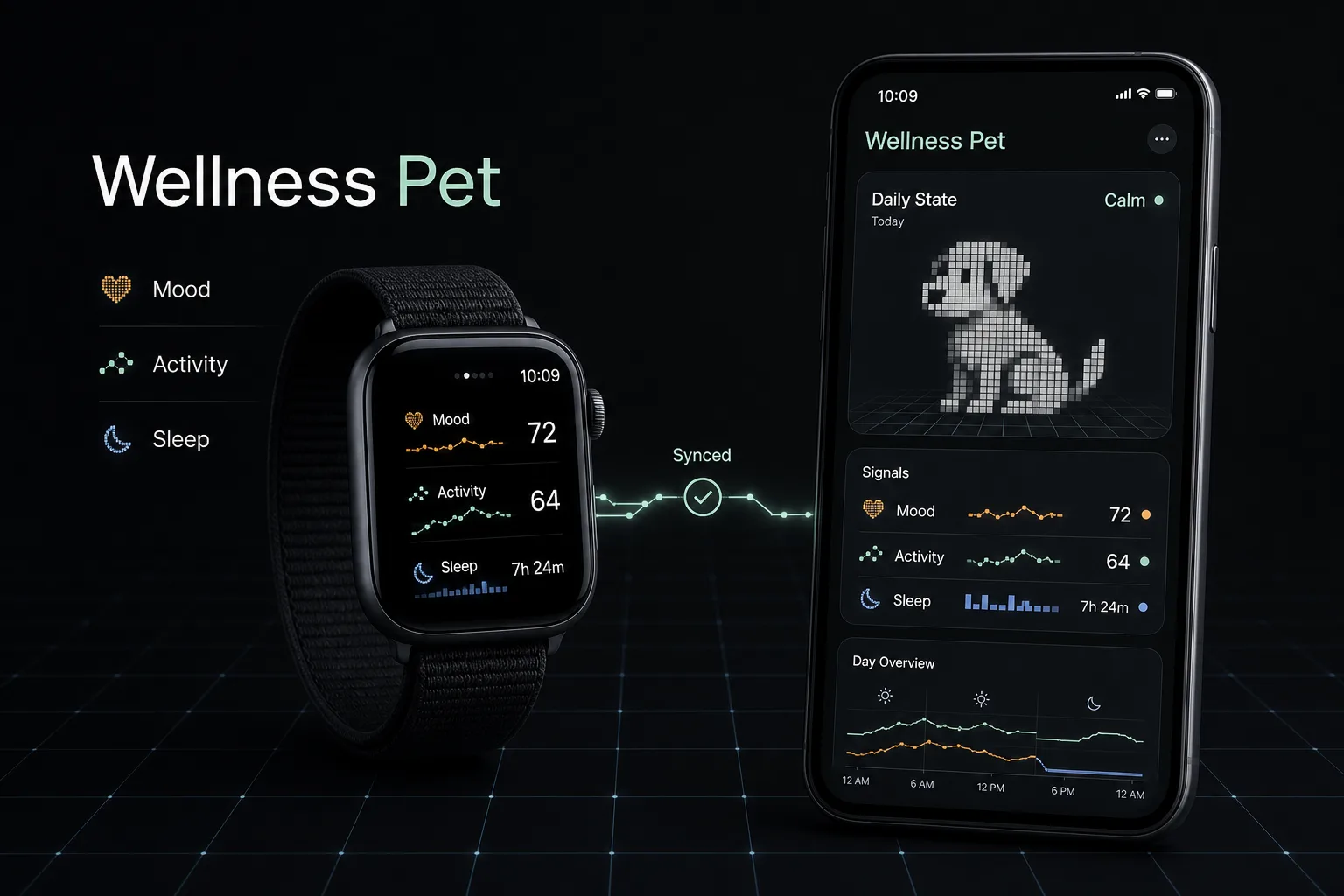 Apple Watchから活動・睡眠・気分を同期するWellness Petの画面イメージ
